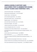 ABEKA WORLD HISTORY AND CULTURES TEST 6 (SEMESTER EXAM) STUDY GUIDE 2024 VERIFIED 100%
