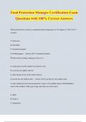 Food Protection Manager Certification Exam  Questions with 100&percnt; Correct Answers