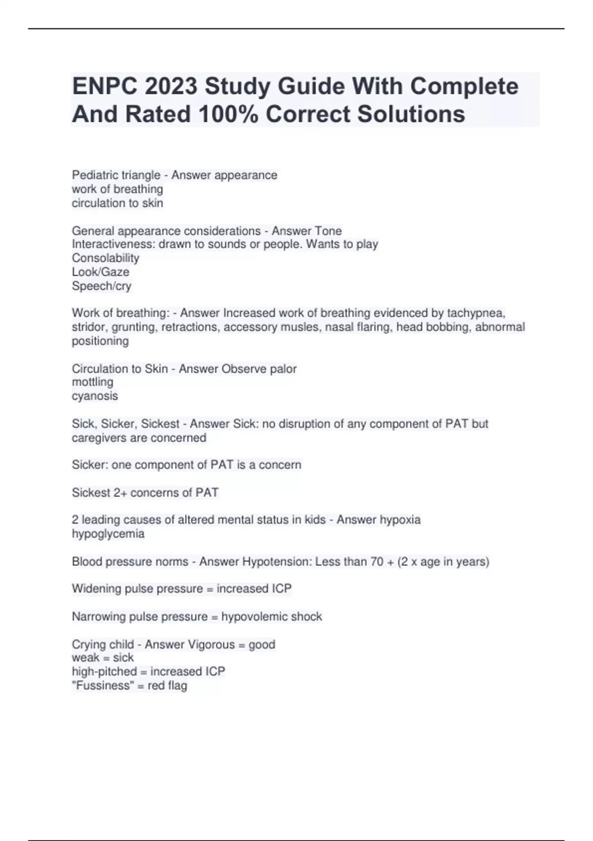 ENPC 2023 Study Guide With Complete And Rated 100% Correct Solutions ...