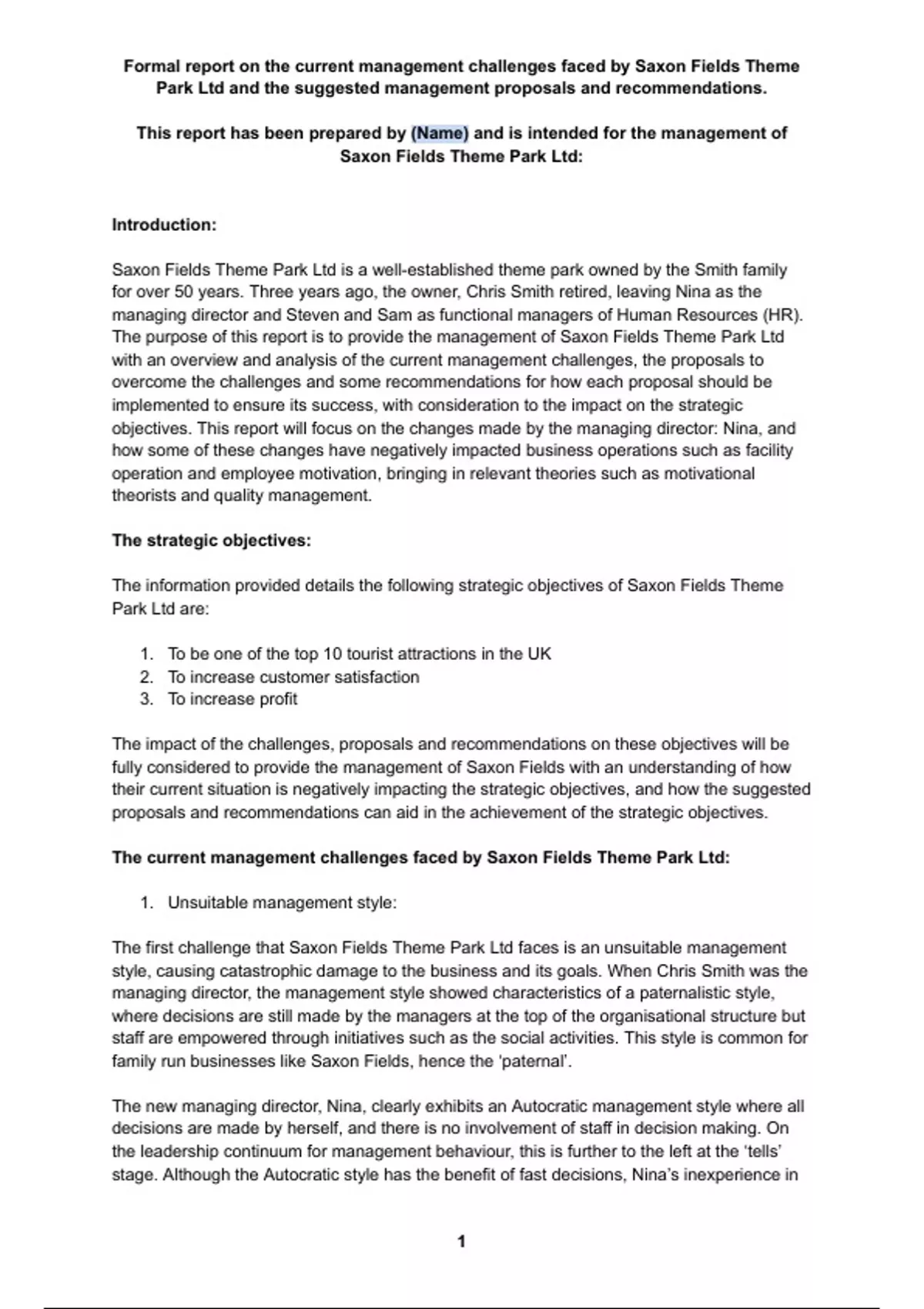 Principles of management January 2024 Report BTEC level 3 Principles