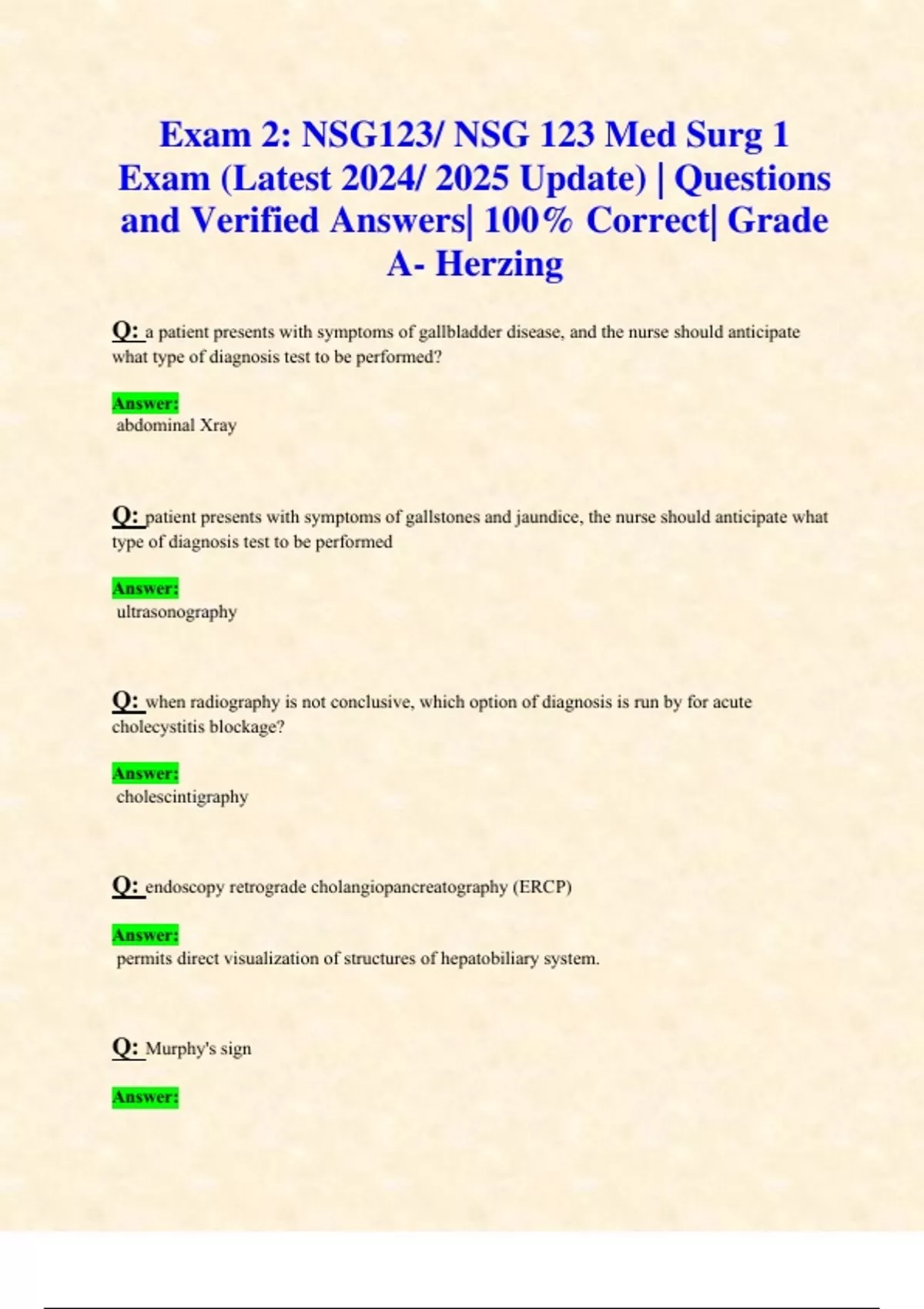 Exam 2: NSG123/ NSG 123 Med Surg 1 Exam (Latest 2024/ 2025 Update ...