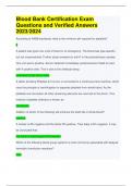 Blood Bank Certification Exam Questions and Verified Answers 2023&sol;2024