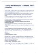 Leading and Managing in Nursing Test Q examples. Study guide 2024