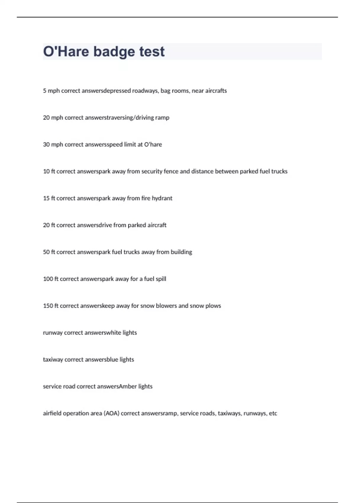 O'Hare badge test exam 2024 with complete answers - O\'Hare badge te ...