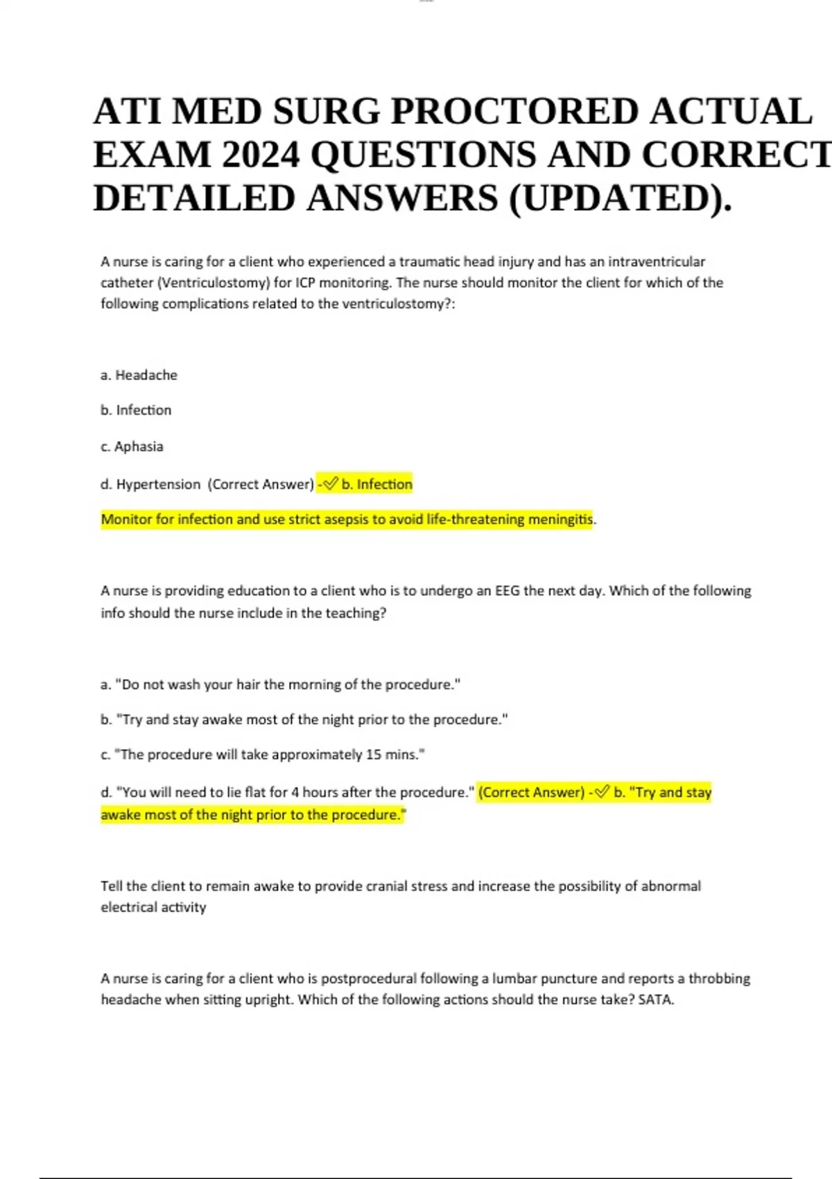 ATI MED SURG PROCTORED ACTUAL EXAM 2024 QUESTIONS AND CORRECT DETAILED ...