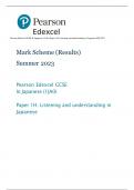 Pearson Edexcel GCSE In Japanese (1JA0) Paper 1H: Listening and understanding in Japanese MS 2023