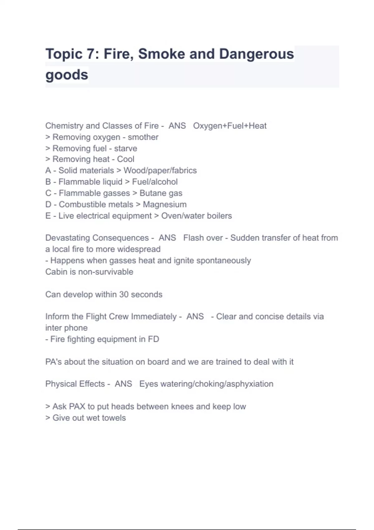 Topic 7 Fire, Smoke and Dangerous goods Exam Questions And Solutions Ryanair Security Stuvia US