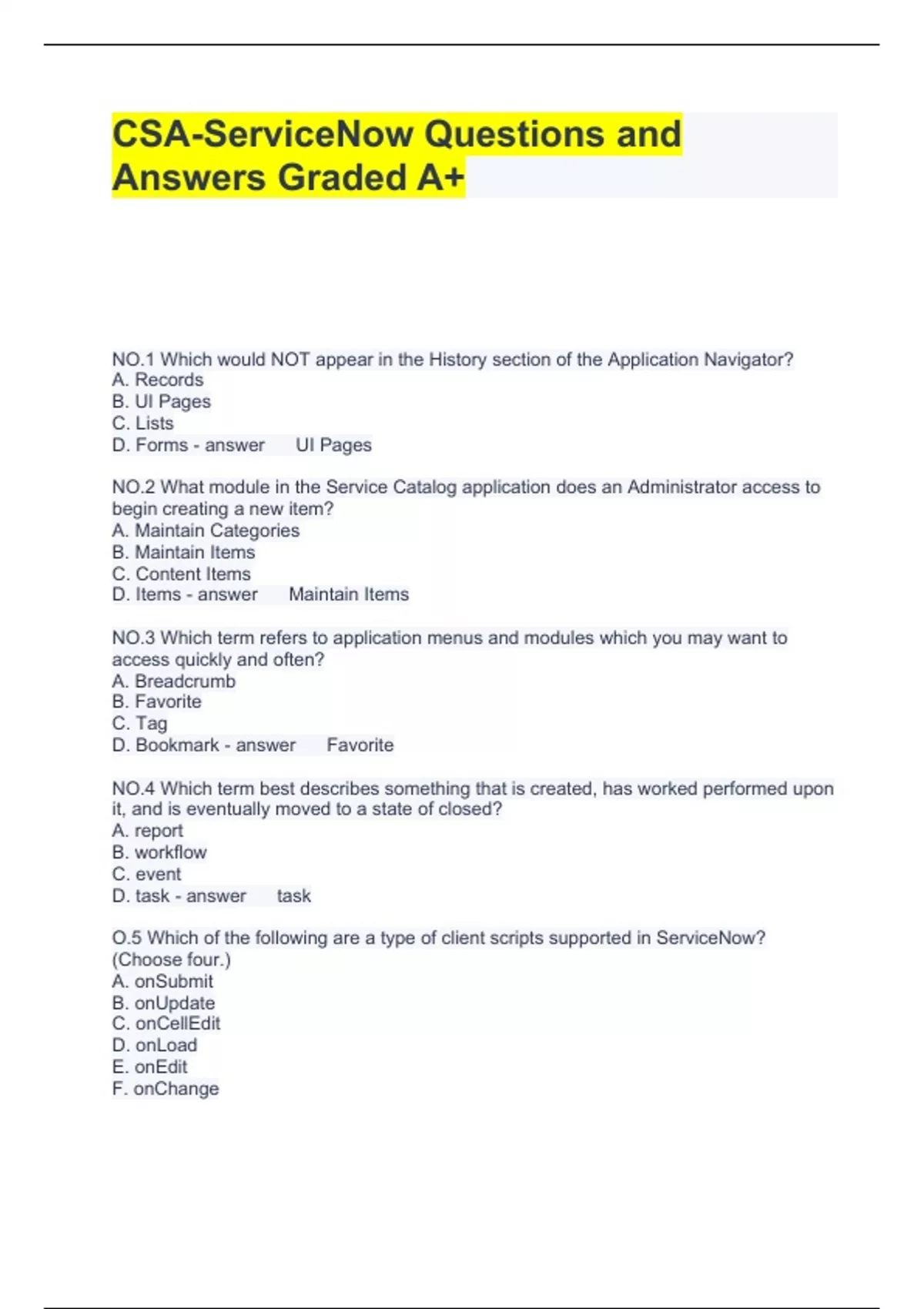 CSA-ServiceNow Questions and Answers Graded A+ - CSA - Stuvia UK