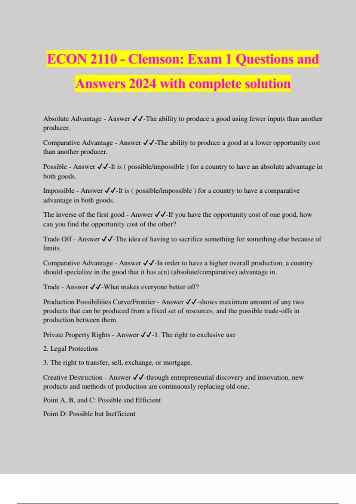 ECON 2110 Clemson Exam 1 Questions And Answers 2024 With Complete econ-2110-clemson-exam-1-questions-and-answers-2024-with-complete