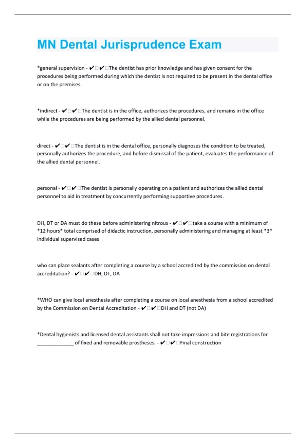 MN Dental Jurisprudence 256 Exam Questions with 100 Correct Answers