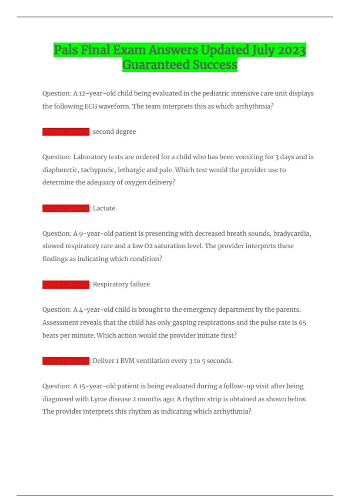 PALS RED CROSS FINAL EXAM QUESTIONS AND ANSWERS UPDATED VERSION 2023 ...