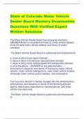 State of Colorado Motor Vehicle Dealer Board Mastery Examination Questions With Verified Expert Written Solutions