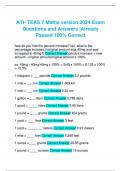 ATI- TEAS 7 Maths version 2024 Exam Questions and Answers |Already Passed 100% Correct