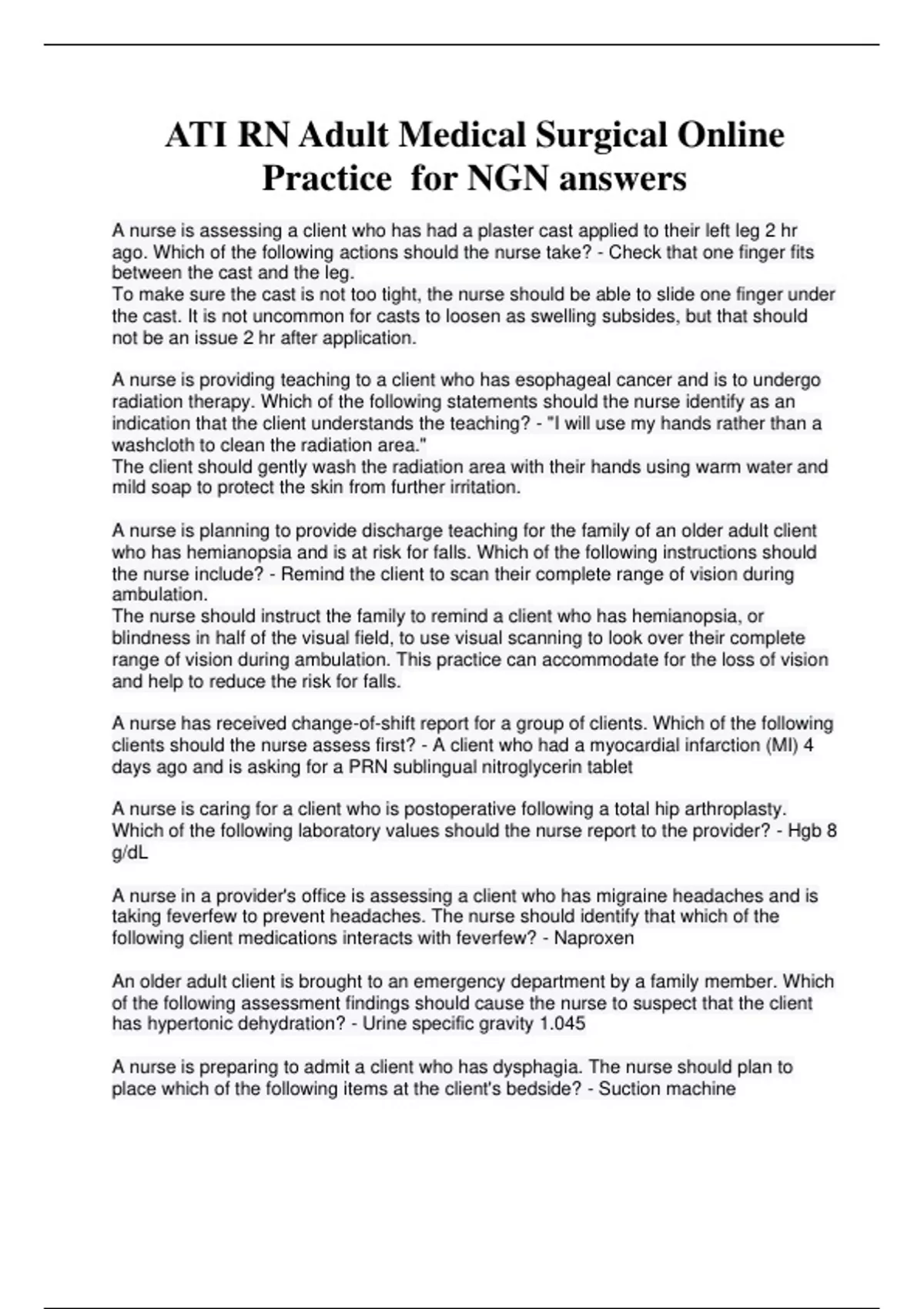 ATI RN ADULT MEDICAL SURGICAL PROCTORED EXAM 2023 - Stuvia US