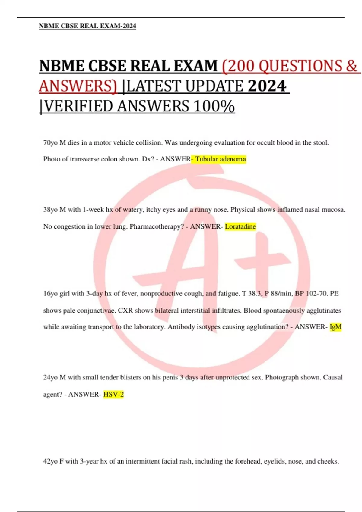 NBME CBSE REAL EXAM (200 QUESTIONS & ANSWERS)|LATEST UPDATE 2024 ...