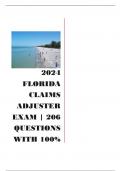 2024 FLORIDA CLAIMS ADJUSTER EXAM | 206 QUESTIONS WITH 100% 