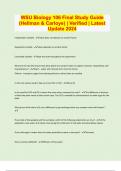 WSU Biology 106 Final Study Guide (Hellman & Carloye) | Verified | Latest Update 2024