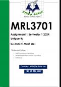 MRL3701 Assignment 1 (QUALITY ANSWERS) Semester 1 2024