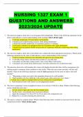 NURSING 1327 EXAM 1 QUESTIONS AND ANSWERS 2023/2024 UPDATE