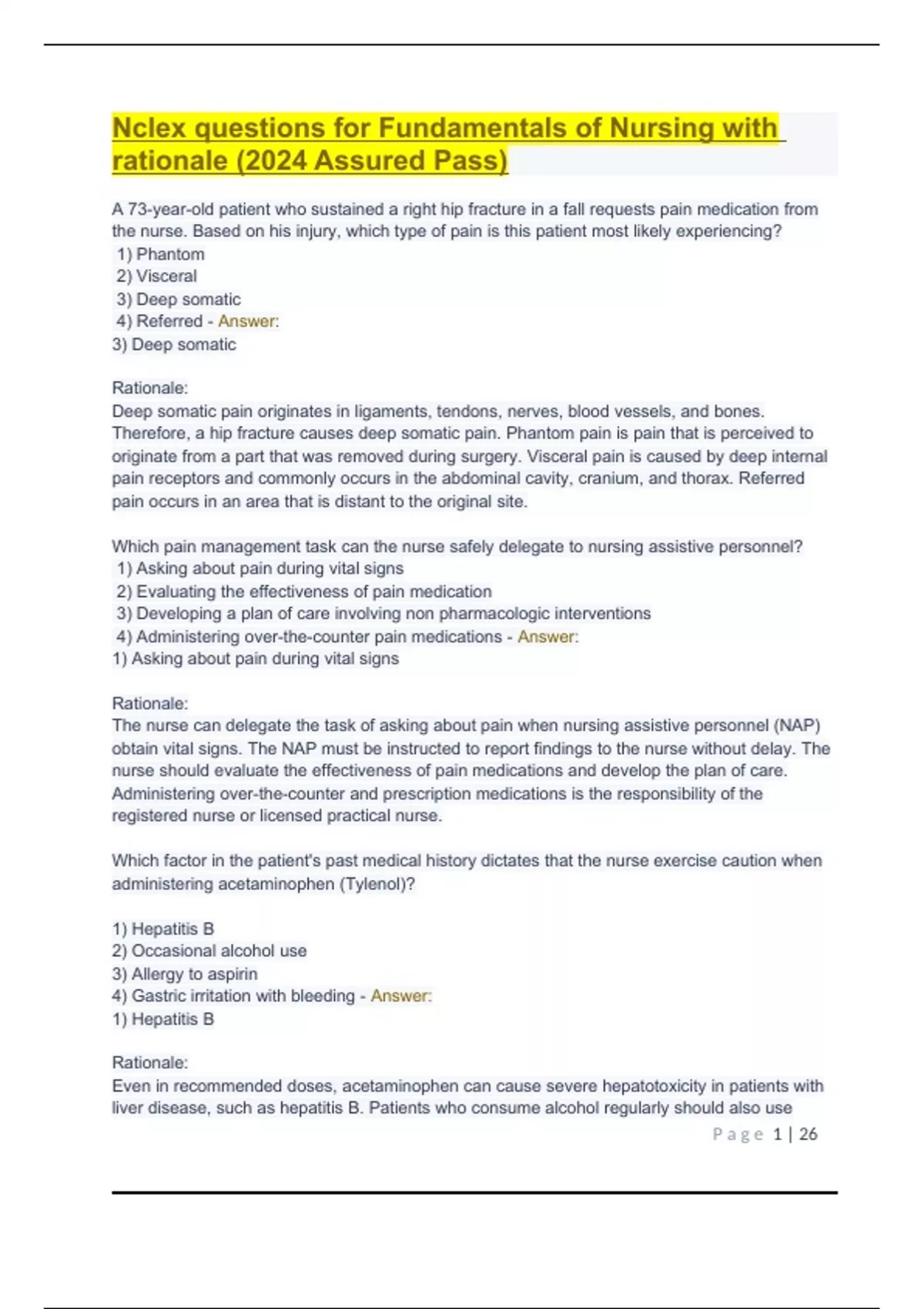 Nclx Math Questions Nclex questions for Fundamentals of Nursing with rationale (2024 ...