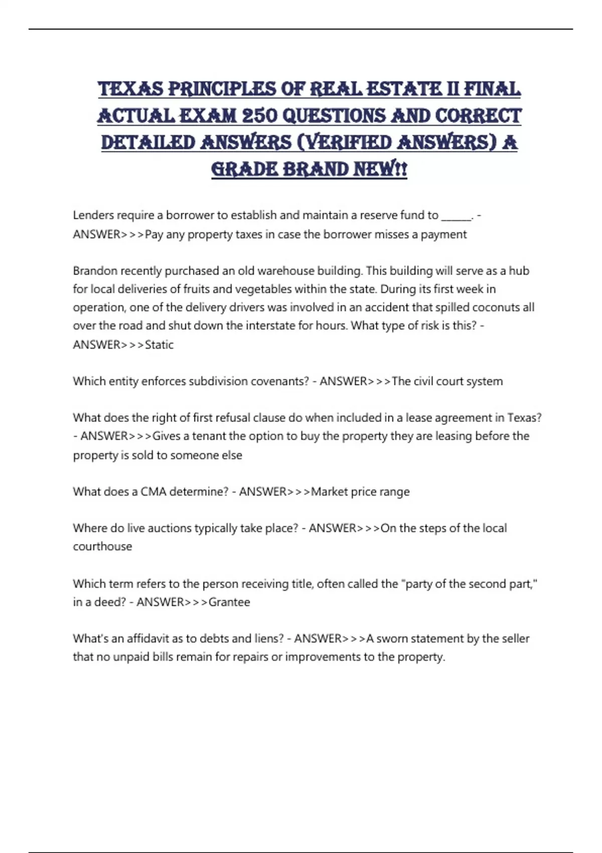 TEXAS PRINCIPLES OF REAL ESTATE 1/ TEXAS PRINCIPLES OF REAL ESTATE II