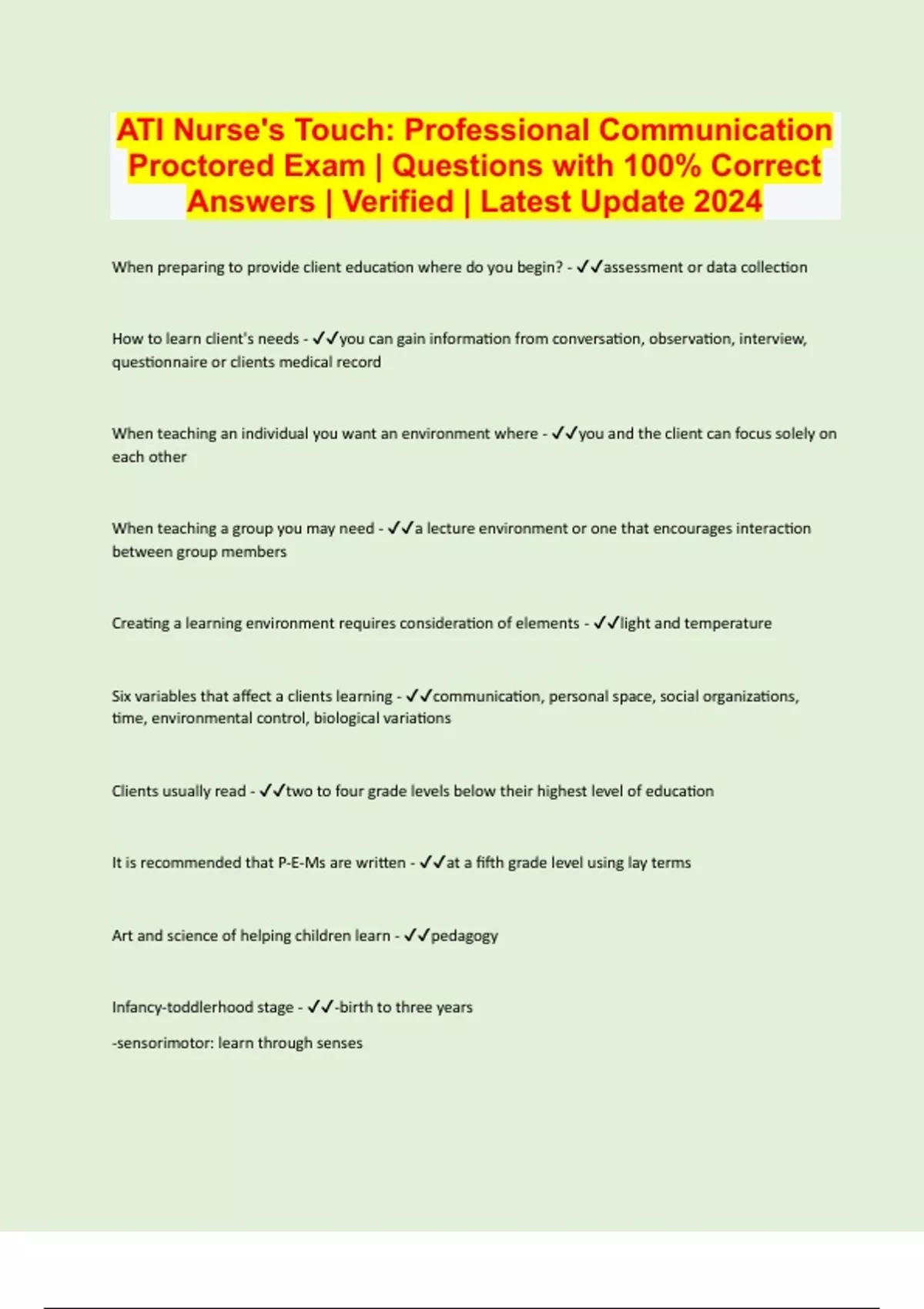 ATI Nurse's Touch Professional Communication Proctored Exam