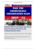 Updated 2024 Cosmetology State Board Exam Containing 100 terms with Certified Solutions 2024. Include terms like; What bonds in the hair are easily broken by heat and water? - Answer: Hydrogen Before placing implements in a disinfecting solution, they sho