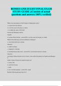 ROMEO AND JULIET FINAL EXAM STUDY GUIDE &semi;&lpar;Consists of actual questions and answers 100&percnt; verified&rpar;