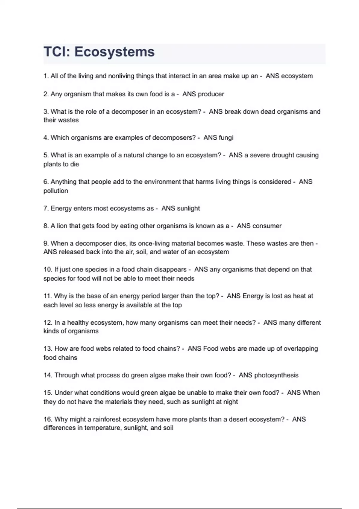 TCI Ecosystems Exam Questions with completed Answers 2024( A+ GRADED