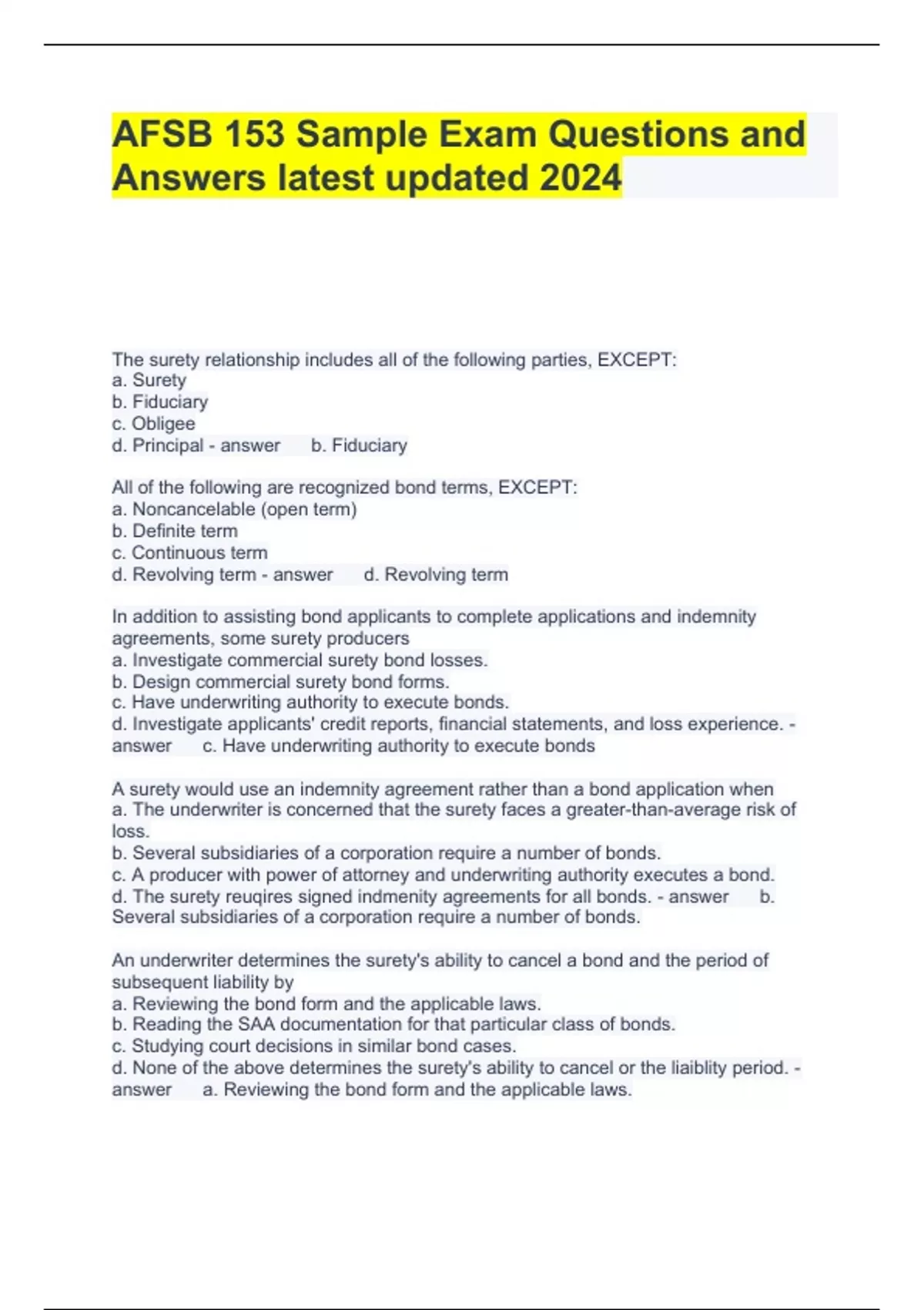 AFSB 153 Sample Exam Questions and Answers latest updated 2024 - AFSB ...