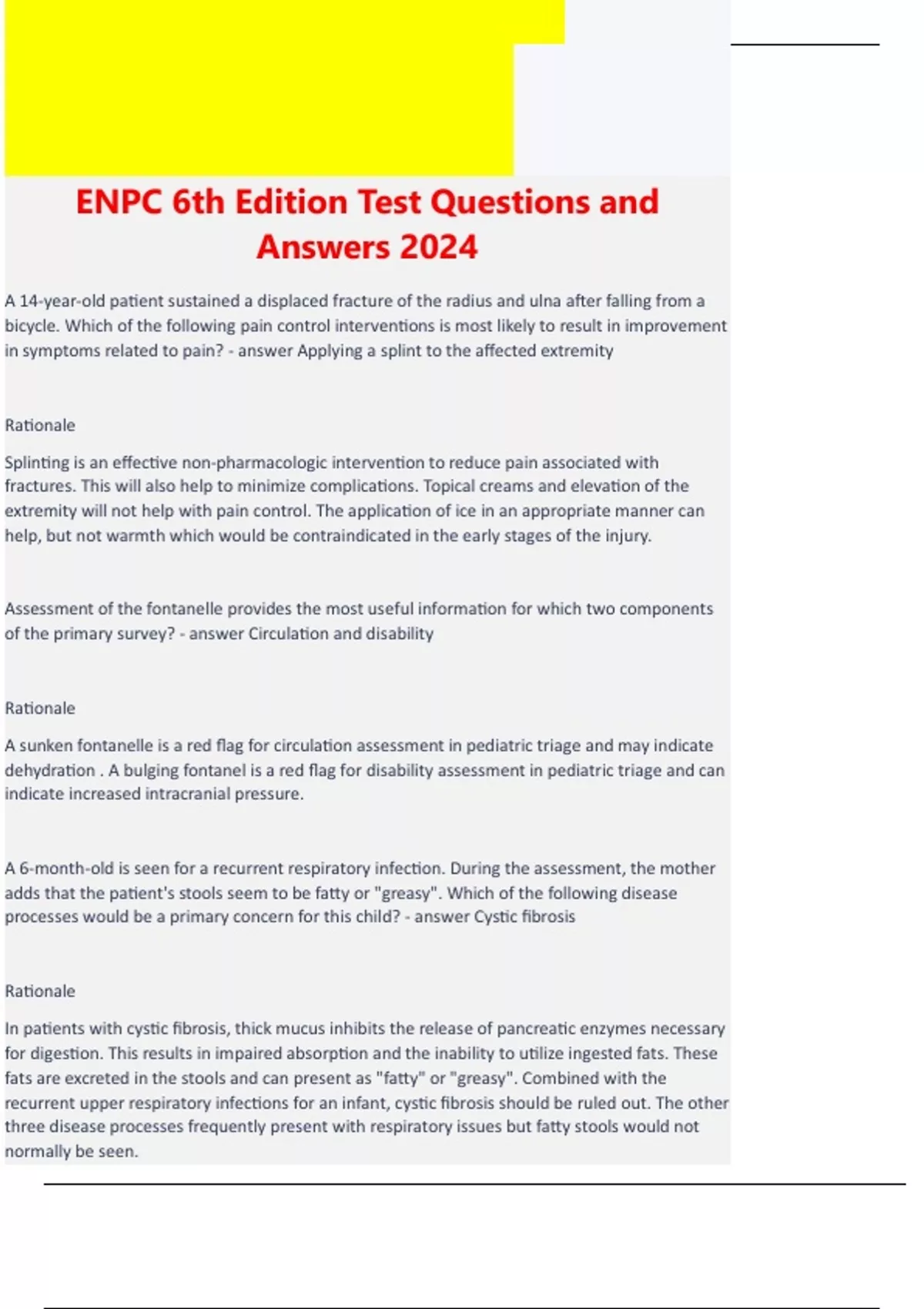 ENPC 6th Edition Test Questions and Answers 2024 Advance nursing