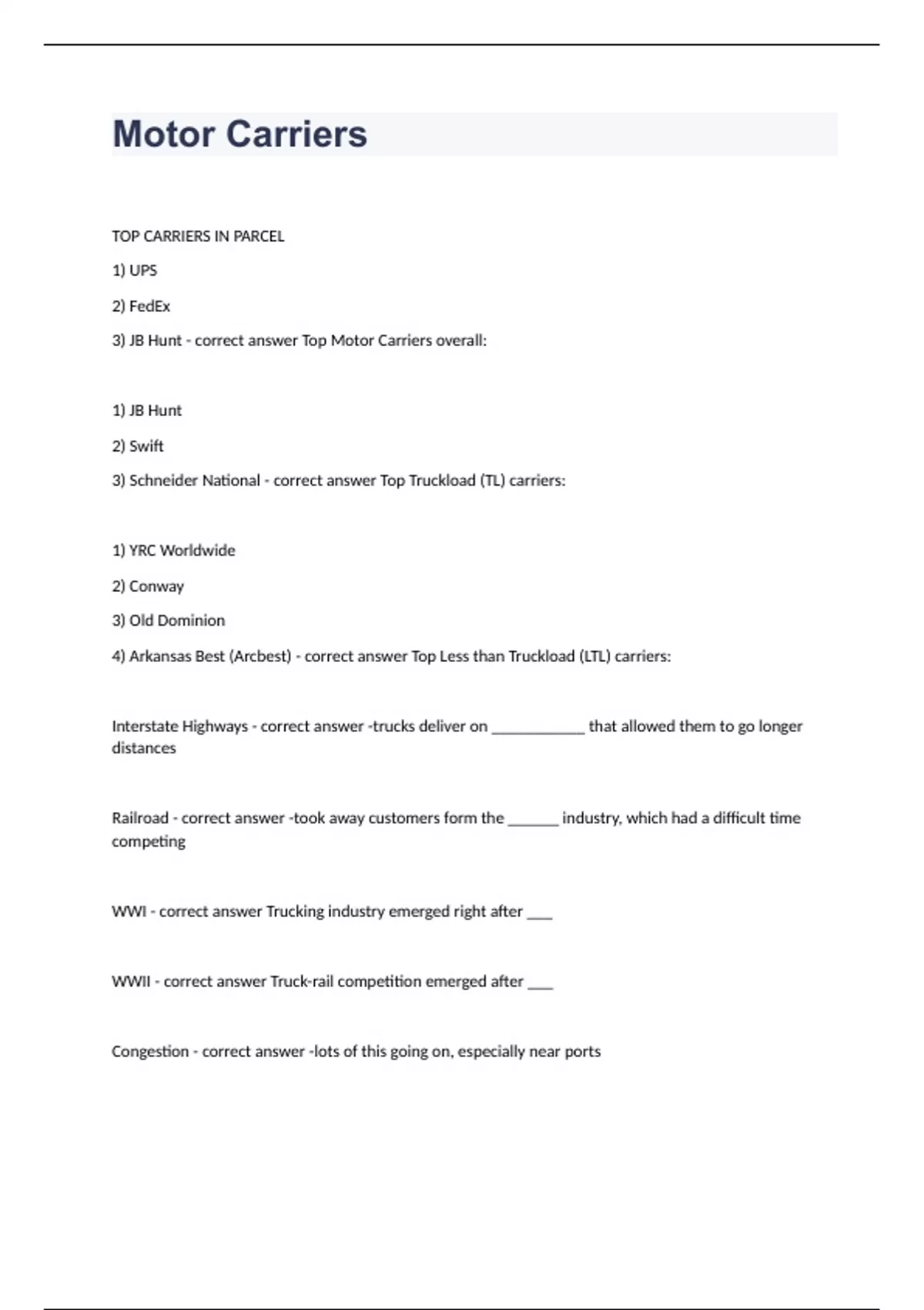 Motor Carriers Question and answers 100 correct 2023/2024 STATE TRUCK DRIVING CHAMPIONSHIP