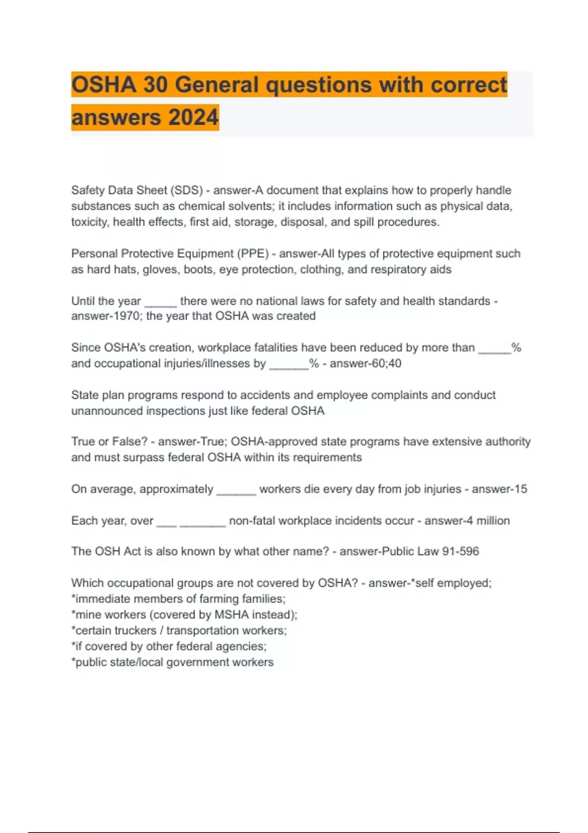 OSHA 30 General questions with correct answers 2024 - OSHA 30 General ...