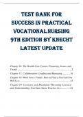TEST BANK FOR SUCCESS IN PRACTICAL VOCATIONAL NURSING {CHAPTERS 16-19} 9TH EDITION BY KNECHT |Latest Update 2024|