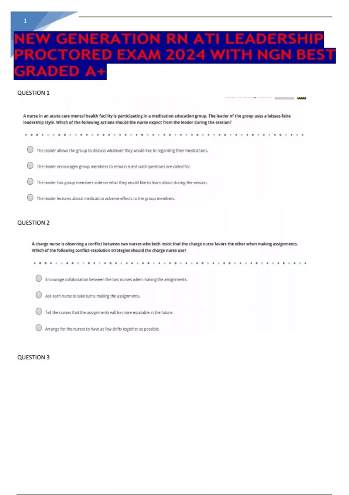 NEW GENERATION RN ATI LEADERSHIP PROCTORED EXAM 2024 WITH NGN BEST ...