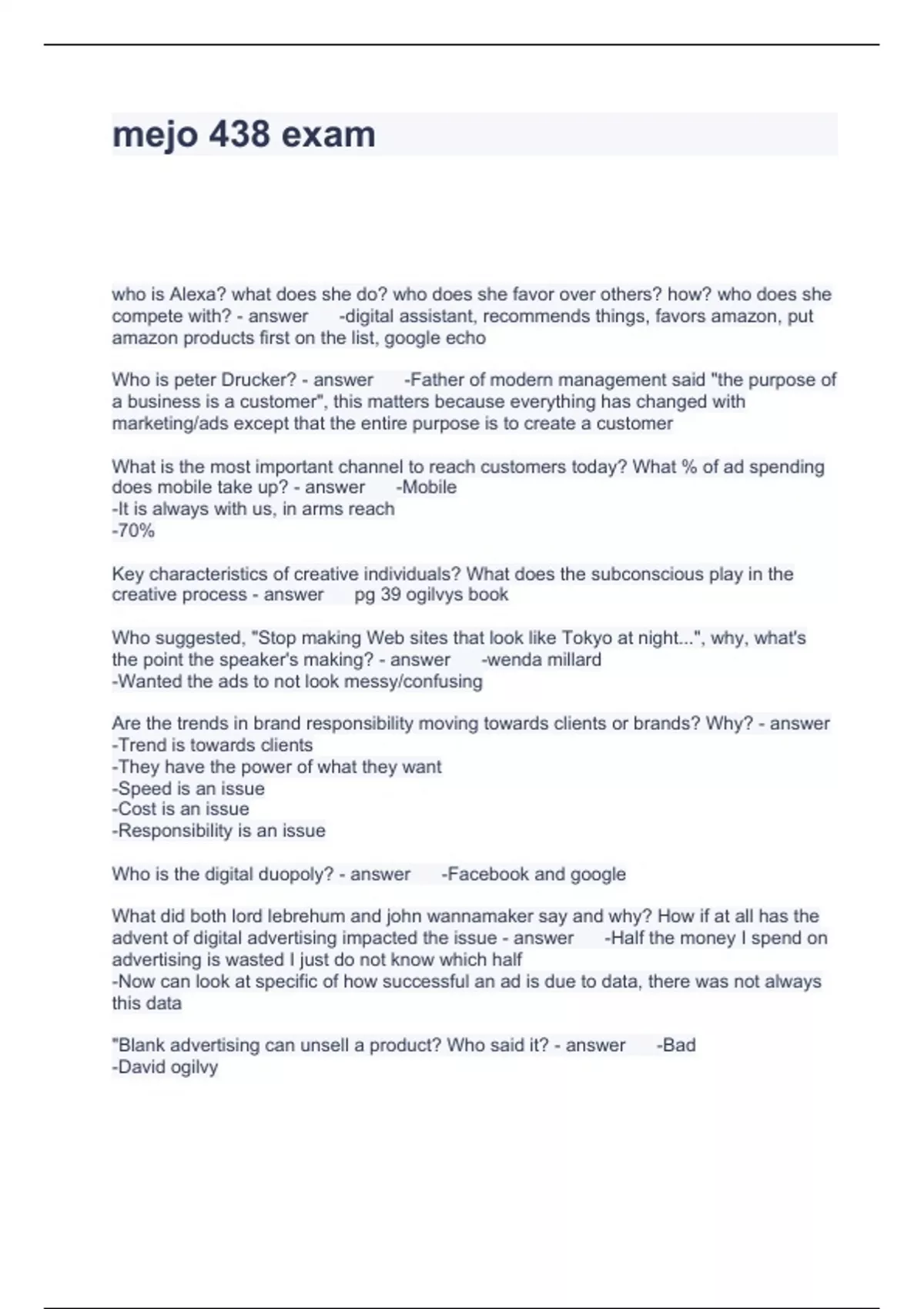 mejo 438 exam Questions with solutions 2024 - MEJO - Stuvia US