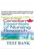 Test Bank For Polit & Beck Canadian Essentials of Nursing Research 4th Edition by Kevin Woo | Chapter 1-18 | Latest Complete Guide A+.