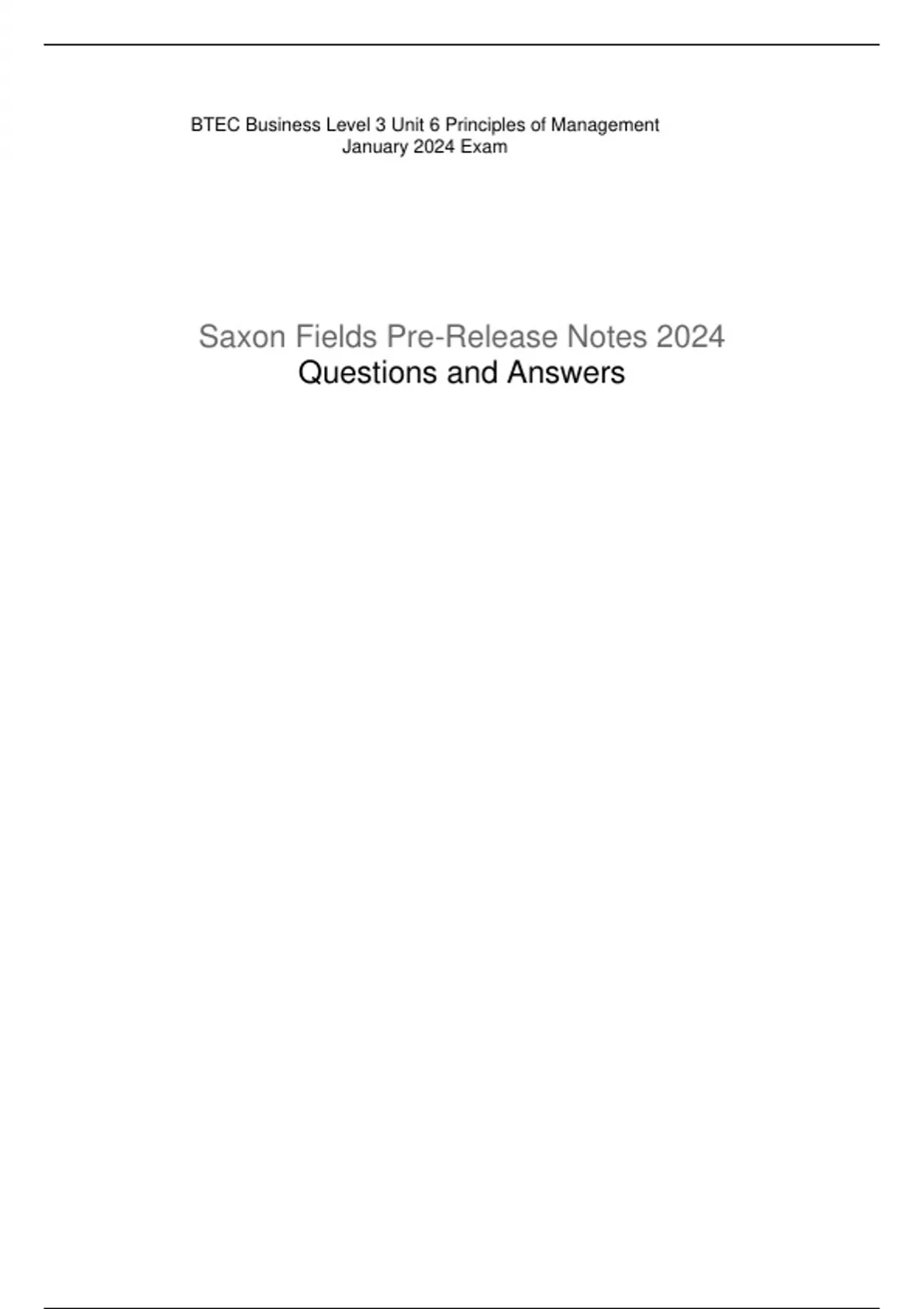 BTEC Business Level 3 Unit 6 Principles of Management January 2024 Exam