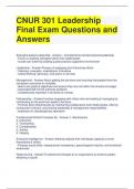 CNUR 301 Leadership Final Exam Questions and Answers