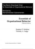 Test Bank For Essentials of Organizational Behavior,15th edition Stephen P.Robbins,Timothy A. Judge Chapter(1-17)