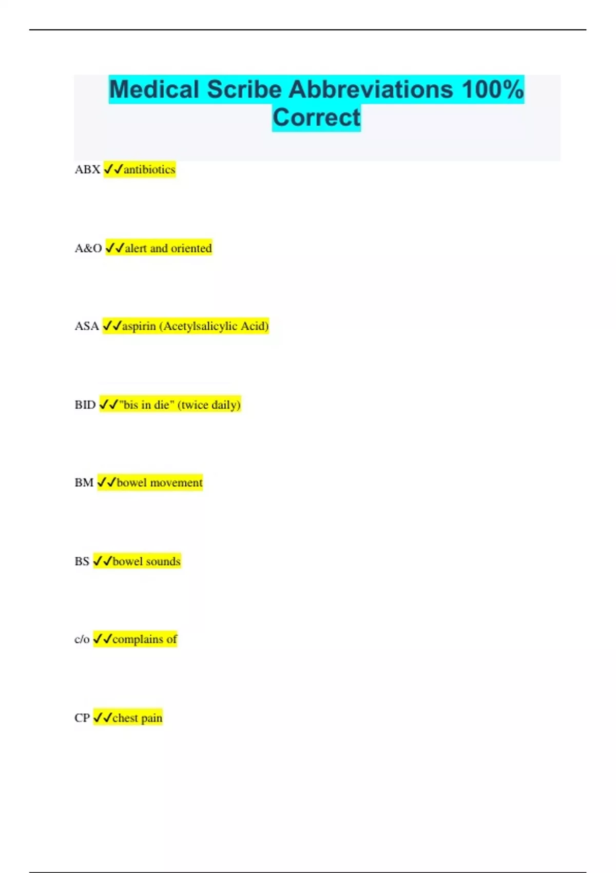 Medical Scribe Abbreviations 100 Correct Medical Scribe