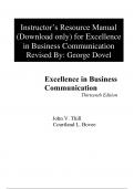 Instructor Solution Manual for Excellence in Business Communication,13th edition Courtland L.Bovee, John V.Thill Chapter(1-16) With App[ABC]
