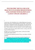 PSYCHIATRIC MENTAL HEALTH  PRACTICE EXAM HESI 500 QUESTIONS  AND ANSWERS WITH RATIONALES  LATEST UPDATE GRADED A+