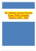 NC Adjuster License Practice Exam (With Complete Solution) 2023 – 2024