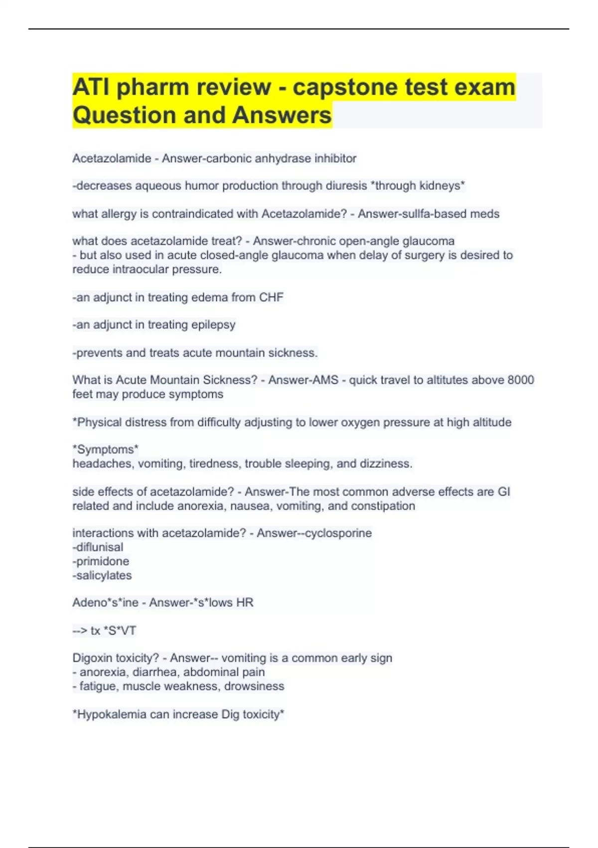 ATI pharm review - capstone test exam Question and Answers - ATI pharm ...