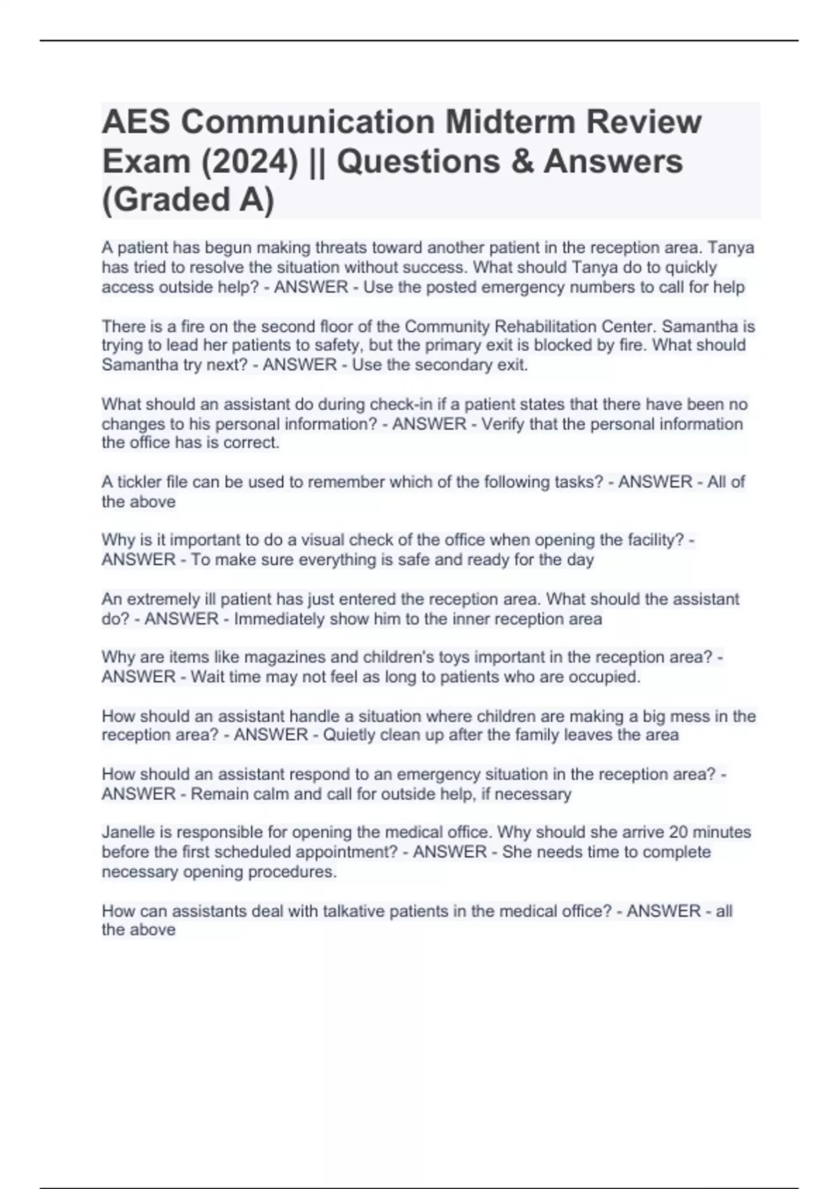 AES Communication Midterm Review Exam (2024) Questions & Answers