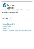 Pearson Edexcel GCSE In Italian (1IN0) Higher Tier Paper 01: Listening and  understanding in Italian MS 2023