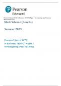 Pearson Edexcel Level 1/Level 2 GCSE (9-1) Business Paper 1: Investigating small business QP and MS may 2023