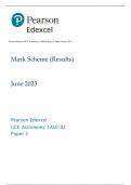 Pearson Edexcel GCE Astronomy 1AS0/02 Paper 2 Mark Scheme 2023