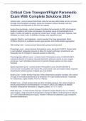 Critical Care Transport&sol;Flight Paramedic Exam With Complete Solutions 2024
